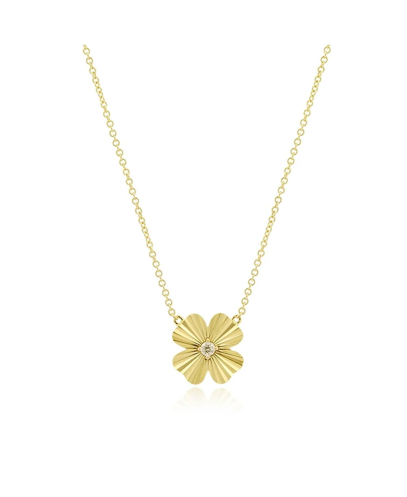 The Lovery Fluted Gold Single Four Leaf Clover Necklace 14K Gold