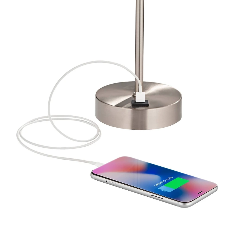 360 Lighting Justin 18" High Small Modern Accent Table Lamps Set of 2 Usb Port Pull Chain Silver Finish Metal Living Room Charging