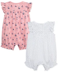 Little Me Baby Girls Cotton Sailboats Rompers, 2 Pack