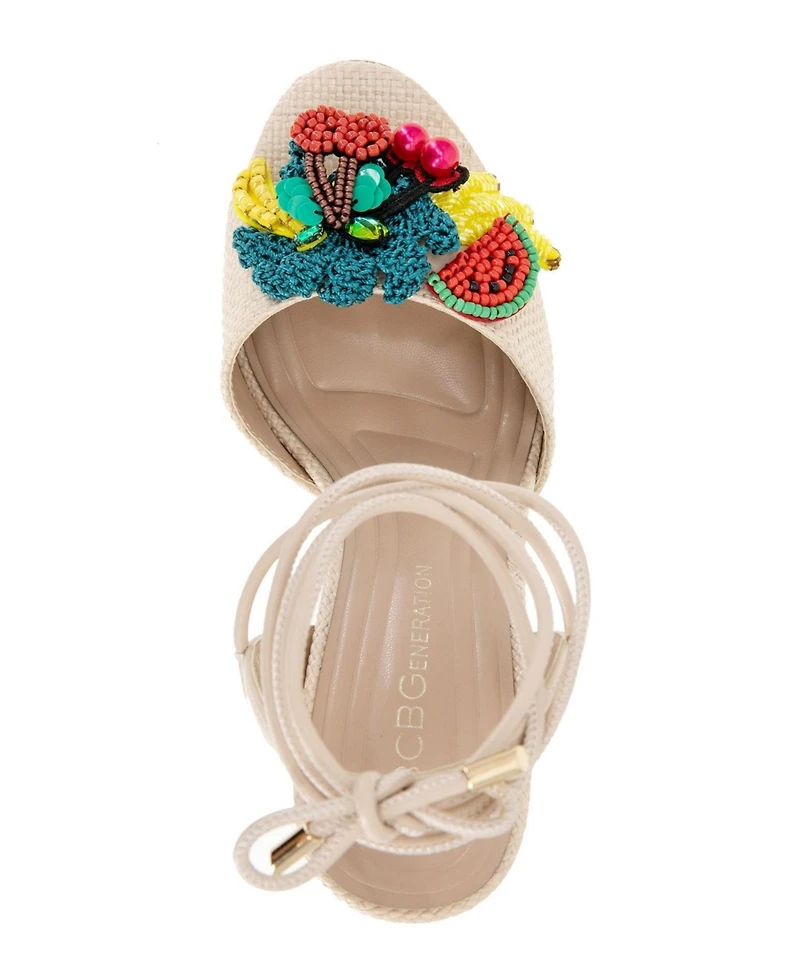 BCBGeneration Women's Journe Fruit Embellishment Wrap Dress Sandals
