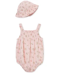 Little Me Baby Girls 2-Pc. Ditsy Floral Terry Bubble Romper & Bucket Hat Set