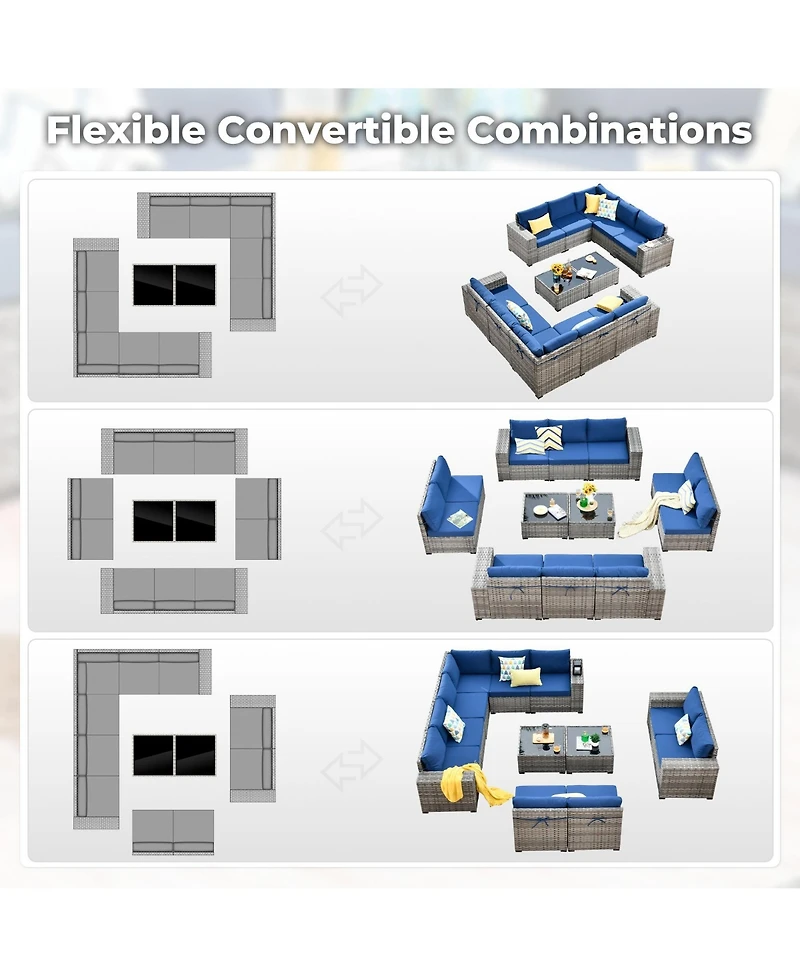 Xizzi Patio Furniture Set,12 Pieces Outdoor Sectional Sofa Couch Set,Patio Conversation Set with Modular Wicker Deep Seat Chairs,Comfy Cushions,Side T