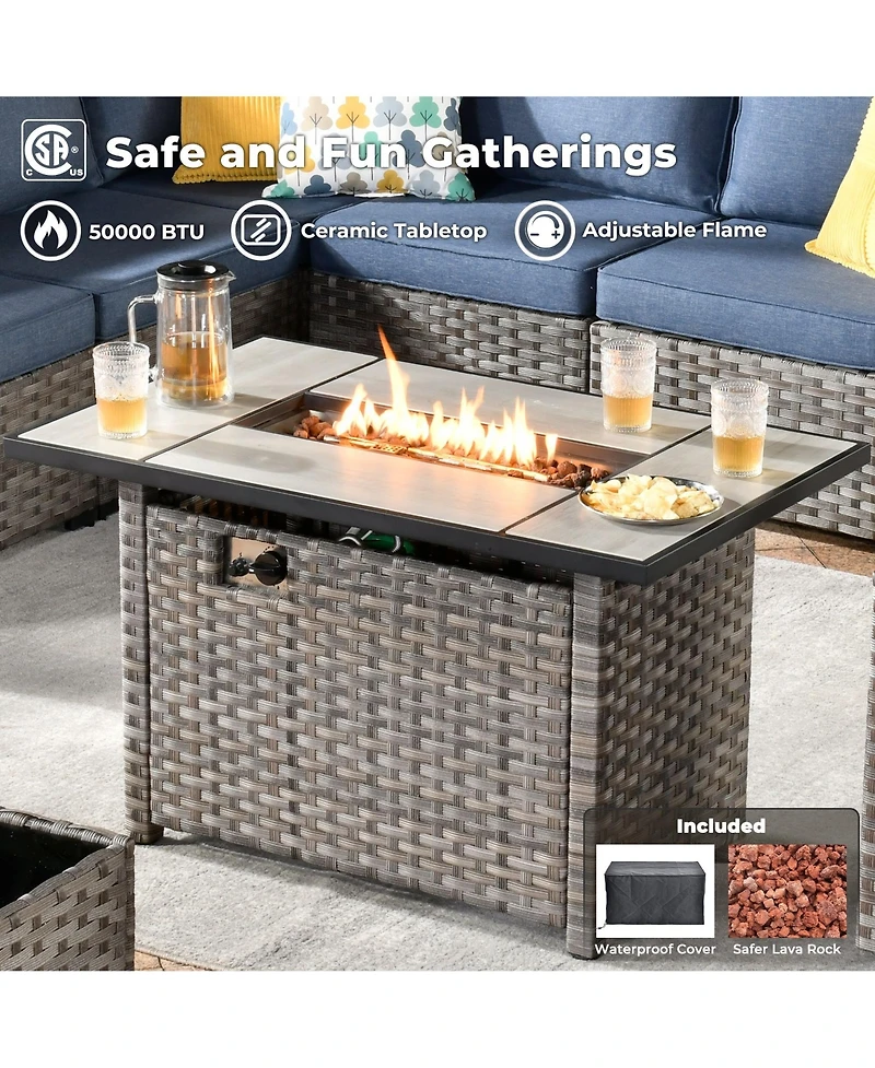 Xizzi 13 Pieces Patio Furniture Set,Outdoor Sectional Sofa Couch Set,Modern Conversation Set with Rectangular Fire Pit Table,Wide Armrests and D