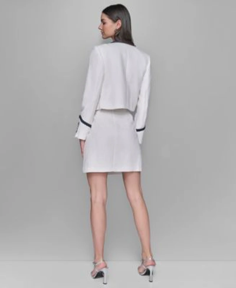 Karl Lagerfeld Paris Womens Tweed Jacket Short Sleeve Knit Top Tweed A Line Skirt
