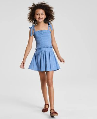 With Jules Big Girls Tie Shoulder Smocked Top Bow Waistband Skirt