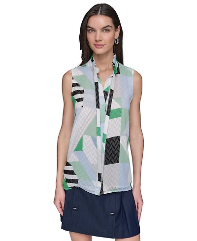 Karl Lagerfeld Paris Women's Textured Geometric-Print Top