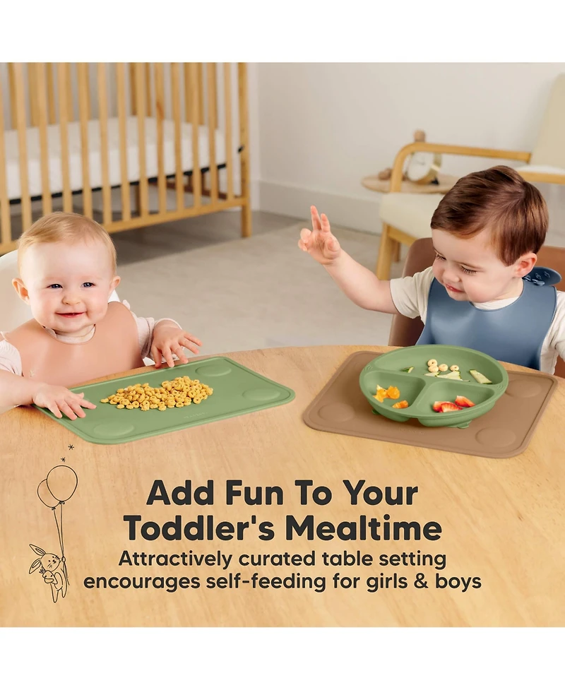 KeaBabies 2-Pack Prep Silicone Placemats for Toddlers, Kids, Non Slip Suction Dining Table Baby Placemat, Easy to Clean