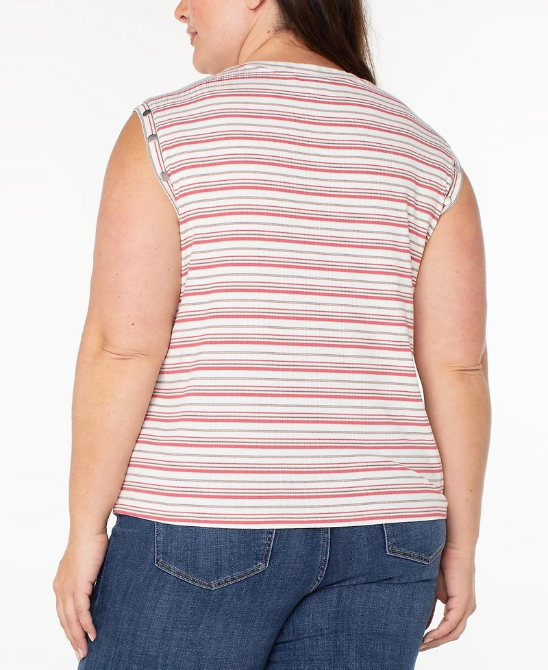 Liverpool Plus Crewneck Striped Sleeveless Top