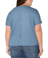 Liverpool Plus Printed Twist-Hem Crewneck Top