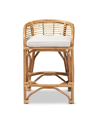 bali & pari 21.5" Upholstered and Rattan Maverick Modern Bohemian Counter Stool