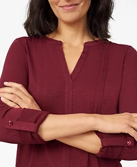 Cable & Gauge Women's Pintuck Pleat Henley Top