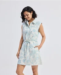 Reistor Women's Drawstring Shirt Dress Blue Florals