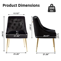 Dyhome Modern Velvet Upholstered Dining Chairs Set of 2, Mid Century Side with 5.12” Cushions and Back Pull Rod for Kitchen, Living Room