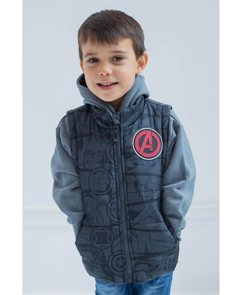 Avengers Boys Marvel Zip Up Vest 2fer Jacket and Pullover Fleece Hoodie