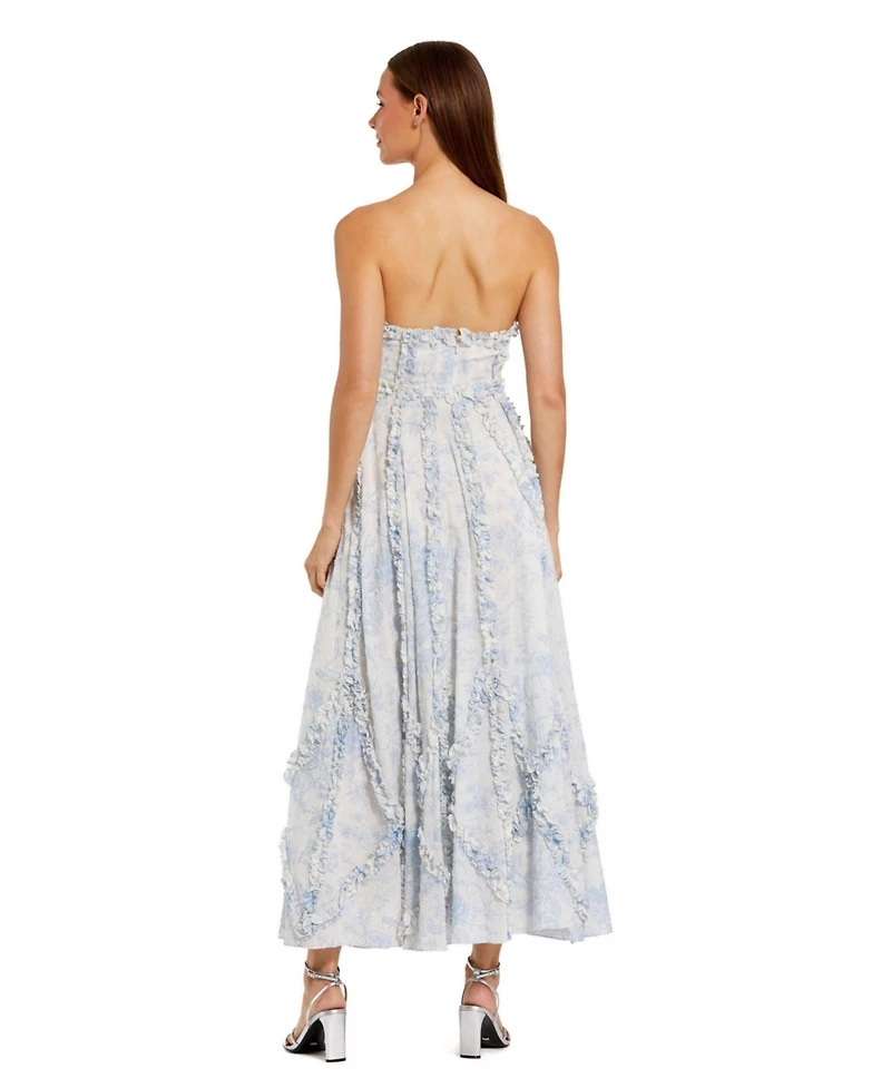 Mac Duggal Women's Floral Cotton Ruffle Strapless Gown