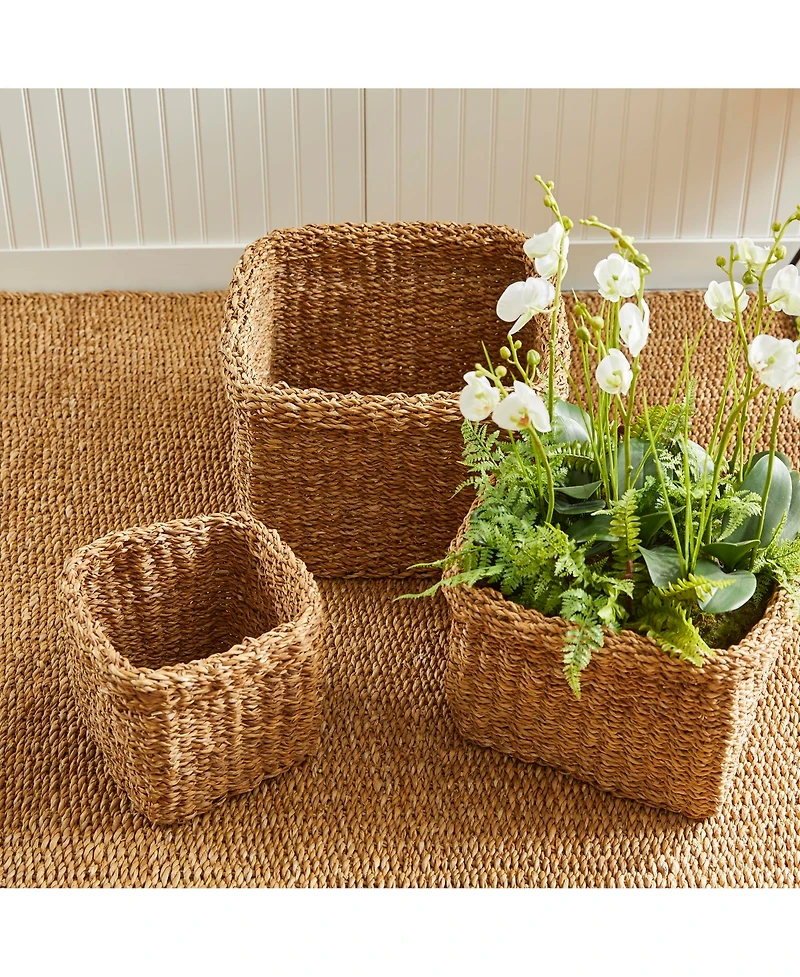 Seagrass Square Baskets With Cuffs Set of 3
