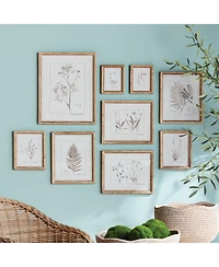 15.75"W x 1"D x 19.75"H and 11.75 x 1 x 14 and 8.5 x 1 x 10.5 and 6.25 x 1 x 7.75 Botanical Study In Sepia Framed Wall Art Set of 9