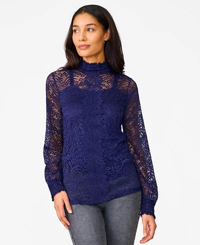 Cable & Gauge Women's Lace Mock Neck Top