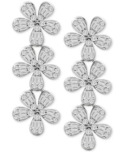 Diamond Flower Triple Drop Earrings (3/4 ct. t.w.) in 14k White Gold