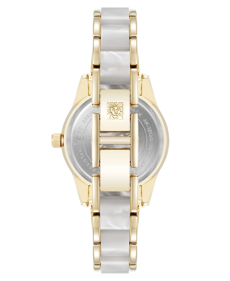 Anne Klein Women's Quartz Ivory Pearlescent Acetate and Gold-Tone Metal Alloy Link Bracelet Watch, 30mm