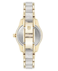 Anne Klein Women's Quartz Ivory Pearlescent Acetate and Gold-Tone Metal Alloy Link Bracelet Watch, 30mm