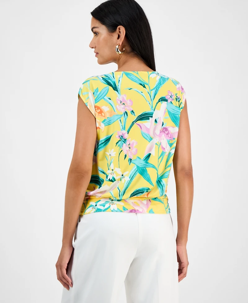 I.n.c. International Concepts Women's Printed Ruched Cap-Sleeve Top, Exclusively at Macy's