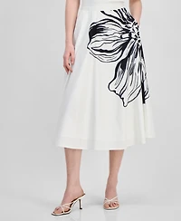 T Tahari Women's Placement-Print Flared Midi Skirt