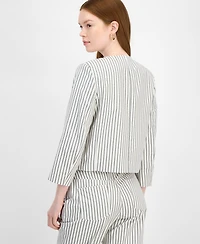 T Tahari Women's Cotton Button-Front Cropped Jacket