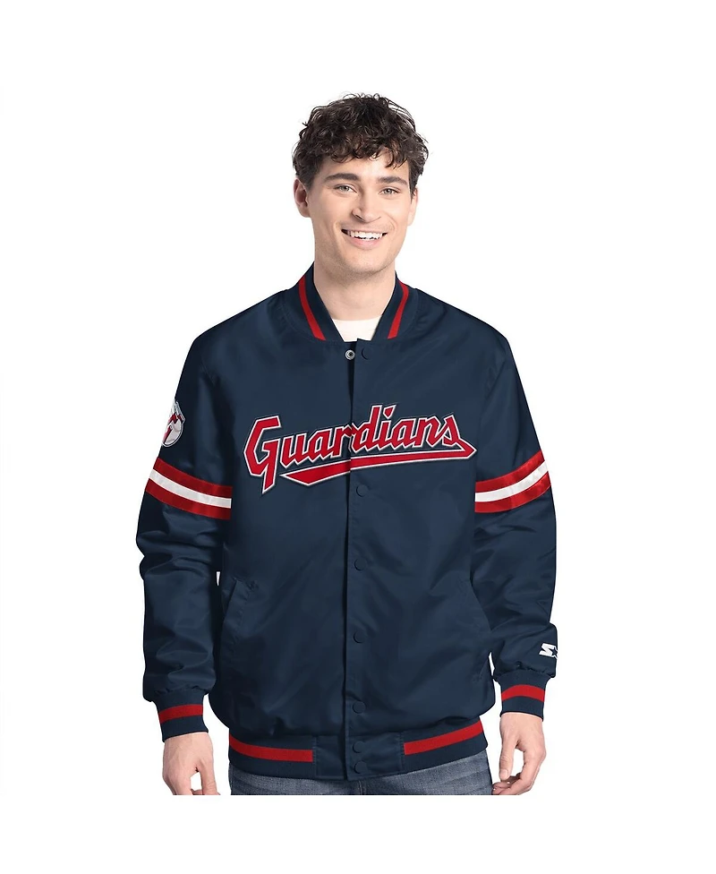 Starter Men's Navy Cleveland Guardians Scout Full-Snap Varsity Jacket