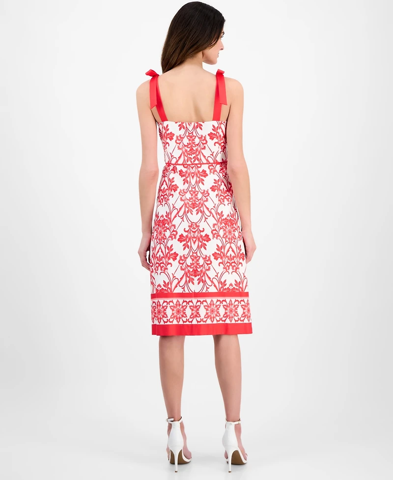 Anne Klein Women's Printed Bow-Shoulder Border-Hem Midi Dress