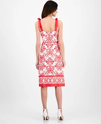Anne Klein Women's Printed Bow-Shoulder Border-Hem Midi Dress