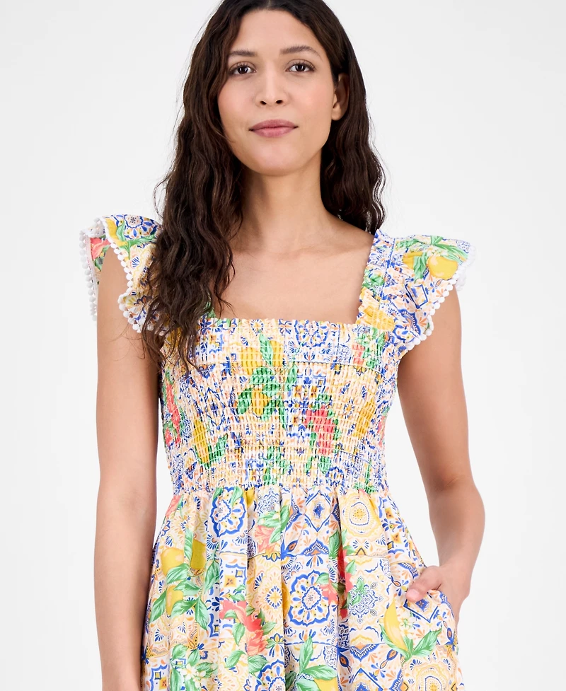 Anne Klein Women's Printed Cotton Sleeveless Midi Dress