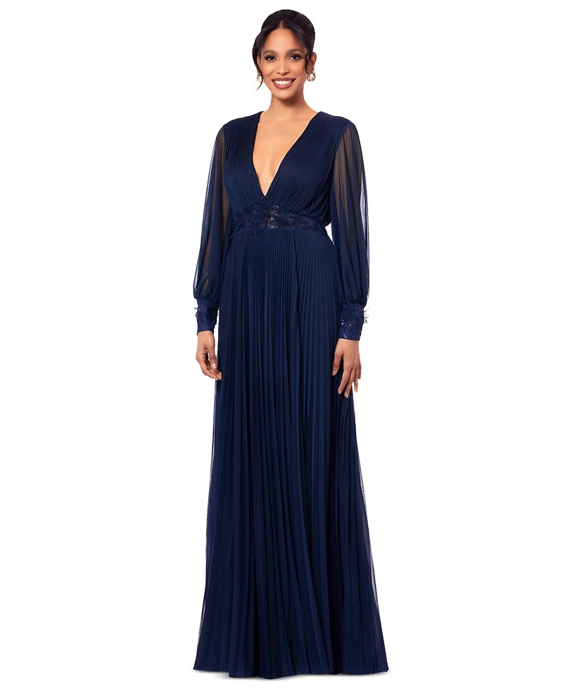 Betsy & Adam Women's Long Mesh Sequin-Waist Dress