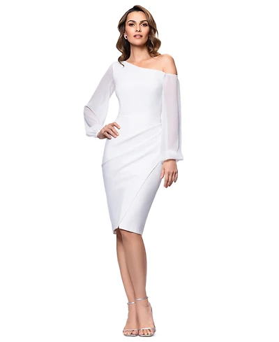 Betsy & Adam Women's Asymmetric-Neck Sheer-Sleeve Dress