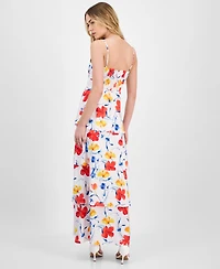 Anne Klein Women's Floral-Print Cowlneck Tiered Satin Maxi Dress