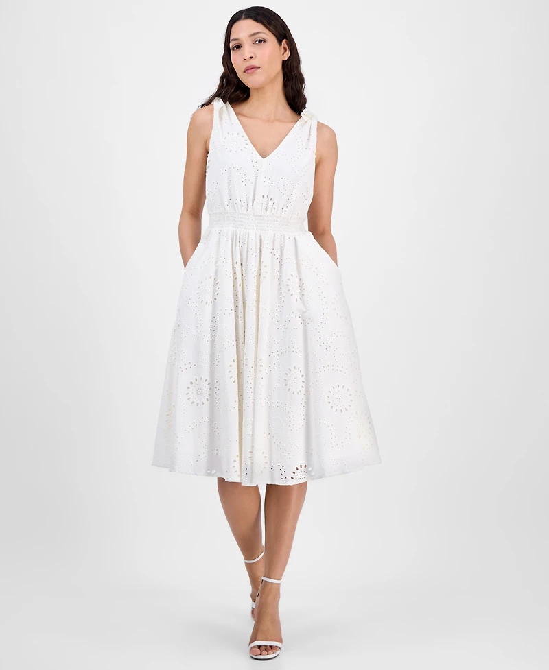 Anne Klein Petite Cotton Lace A-Line Sleeveless Midi Dress