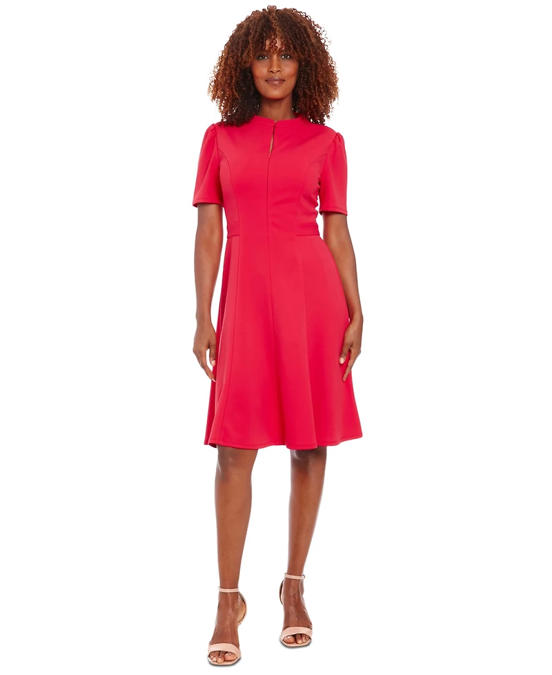 London Times Petite Stand-Collar Fit & Flare Dress