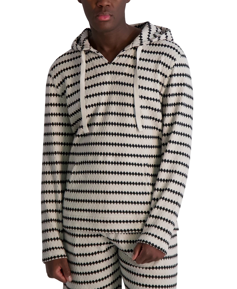 Karl Lagerfeld Paris Men's Relaxed Fit Long Sleeve Jacquard Striped Hoodie