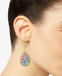 Patricia Nash Gold-Tone Greek Ombre Printed Leather Drop Earrings