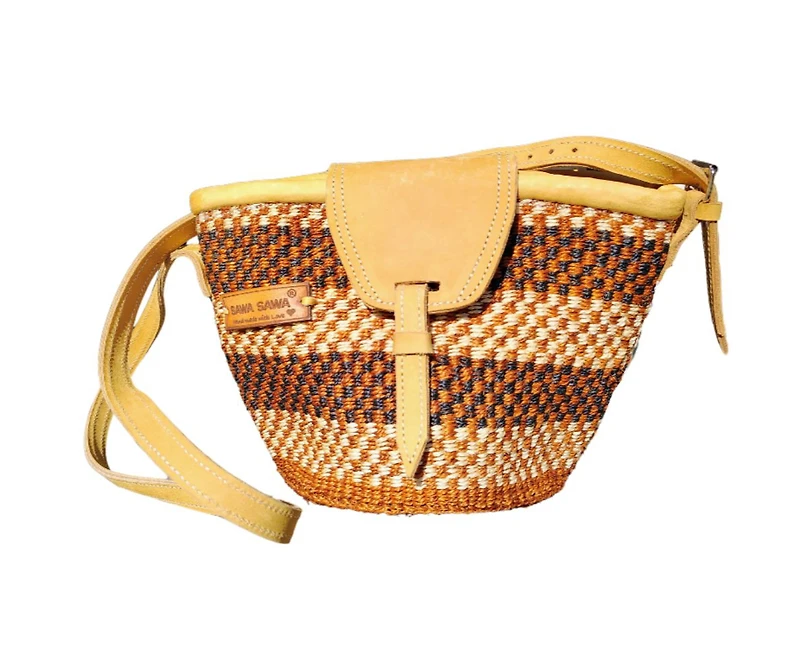 Life Damier Pattern Handwoven Sisal Straw Crossbody Shoulder Bag