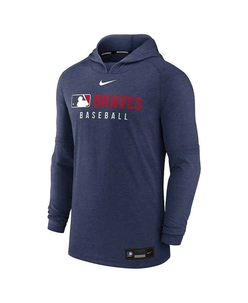 Nike Men's Heather Navy Atlanta Braves Authentic Collection Tri-Blend Performance Pullover Hoodie