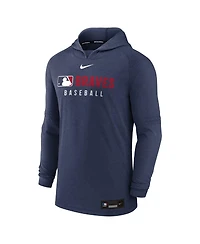 Nike Men's Heather Navy Atlanta Braves Authentic Collection Tri-Blend Performance Pullover Hoodie