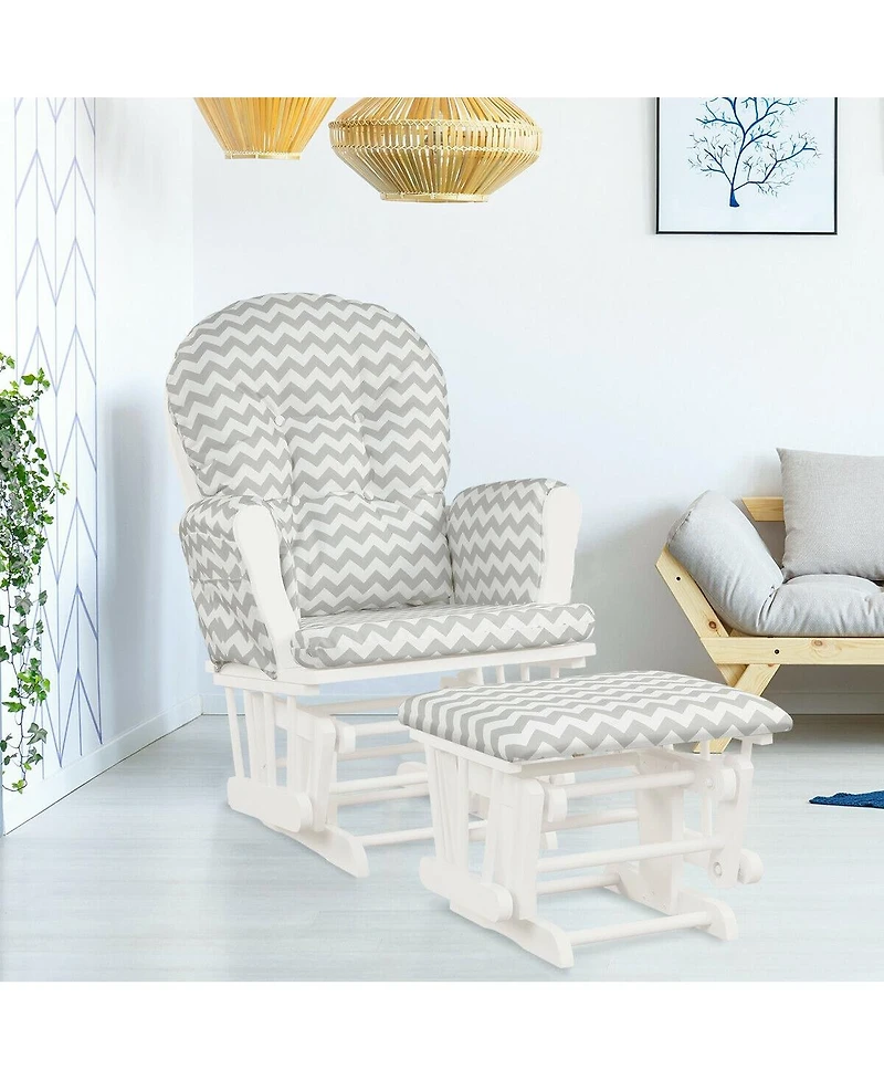 Wood Glider and Ottoman Set with Padded Armrests and Detachable Cushion