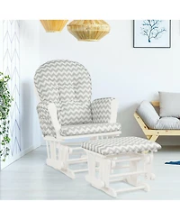 Wood Glider and Ottoman Set with Padded Armrests and Detachable Cushion