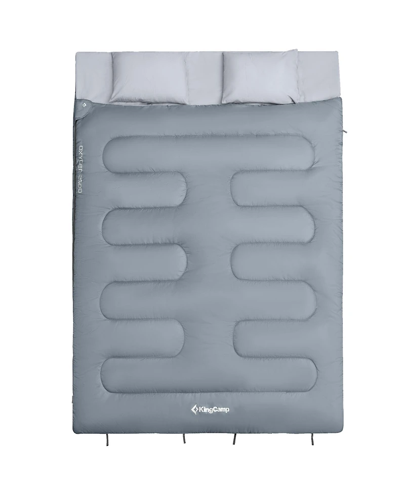 KingCamp 87x59" 2 Person 20 Degree Family Couple Sleeping Bag w/2 Pillows, Grey