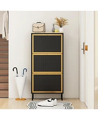 Mondawe 3 Metal Door Shoe Rack, Freestanding Modern Shoe Storage Cabinet, Metal rattan, for Entryway