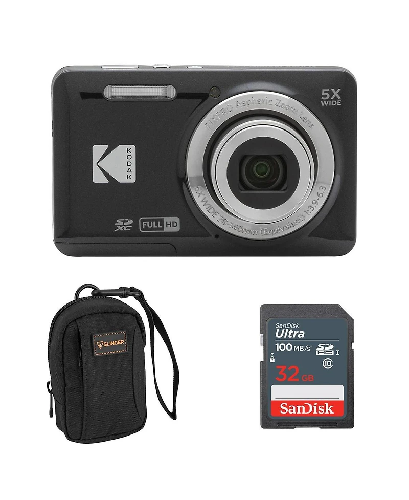 Kodak Kodak Pixpro FZ55-bk 16MP Digital Camera 5X Optical Zoom 28mm Wide Angle 1080P Full Hd Video 2.7" Lcd Vlogging Camera. Bundle with Sd Card