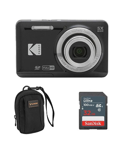 Kodak Kodak Pixpro FZ55-bk 16MP Digital Camera 5X Optical Zoom 28mm Wide Angle 1080P Full Hd Video 2.7" Lcd Vlogging Camera. Bundle with Sd Card