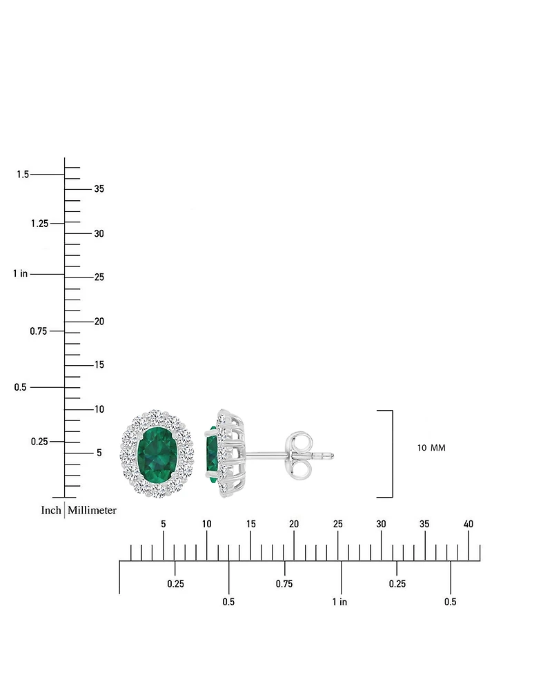 Cubic Zirconia Green Stone Oval Halo Stud Earrings Sterling Silver