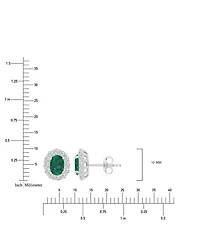 Cubic Zirconia Green Stone Oval Halo Stud Earrings Sterling Silver